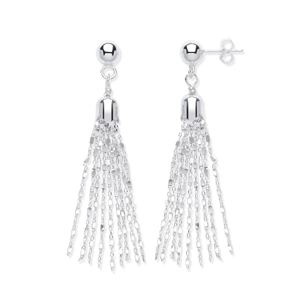 Silver D/C Belcher & Box Link Tassle Earrings