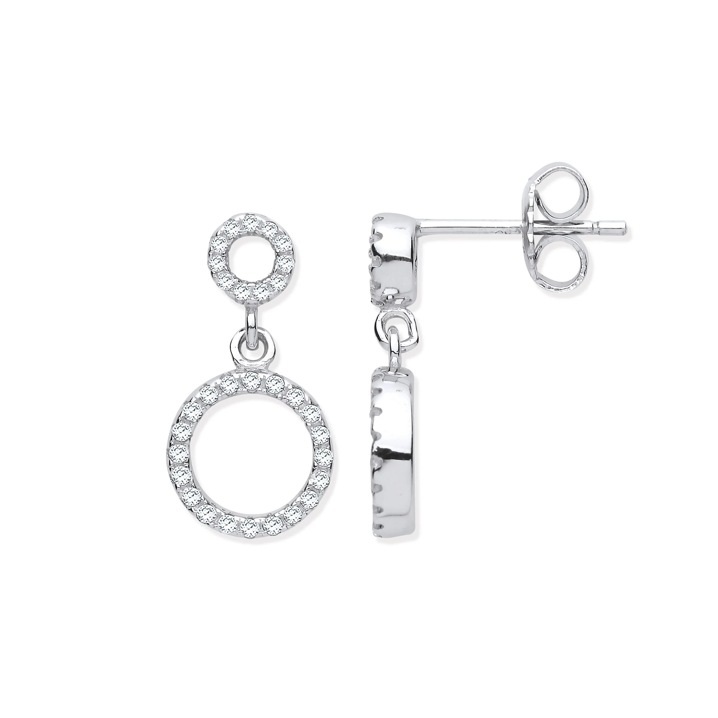 Sterling silver circle cubic zirconia drop earrings