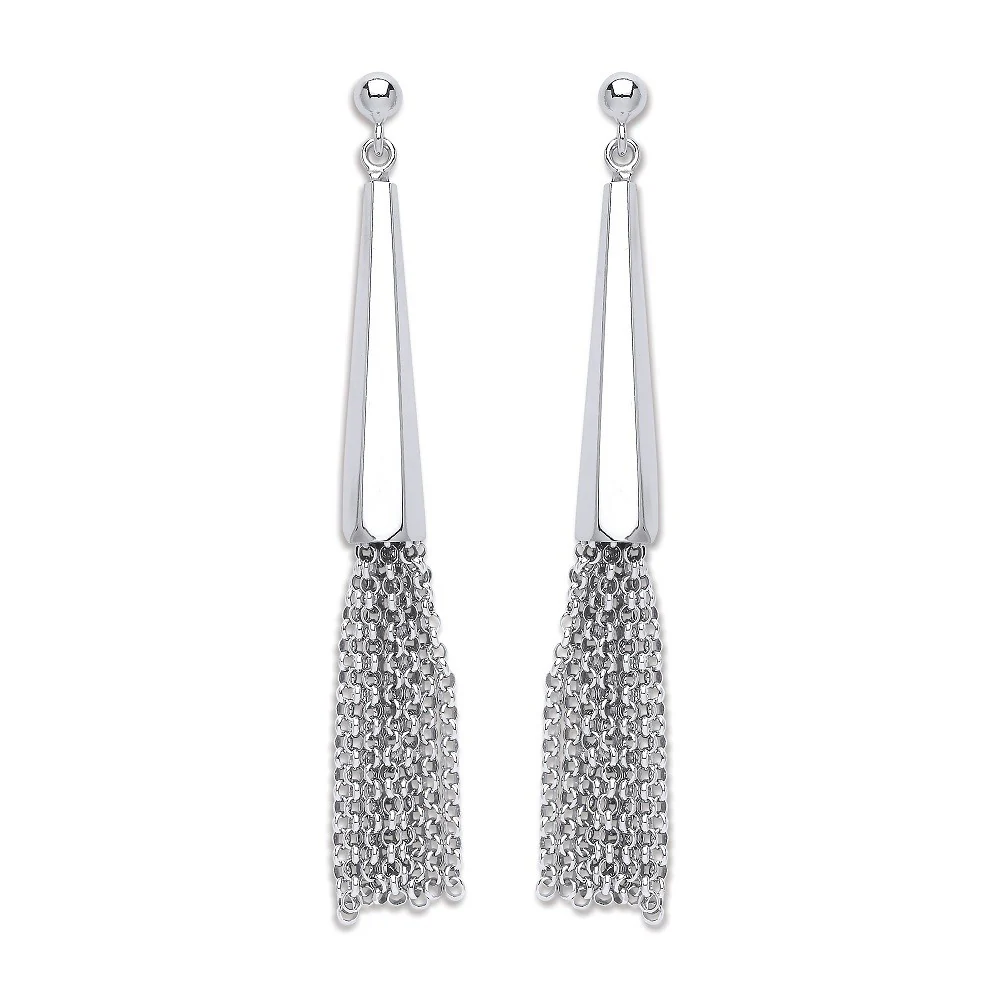 Silver Drop with Tassel Earrings
