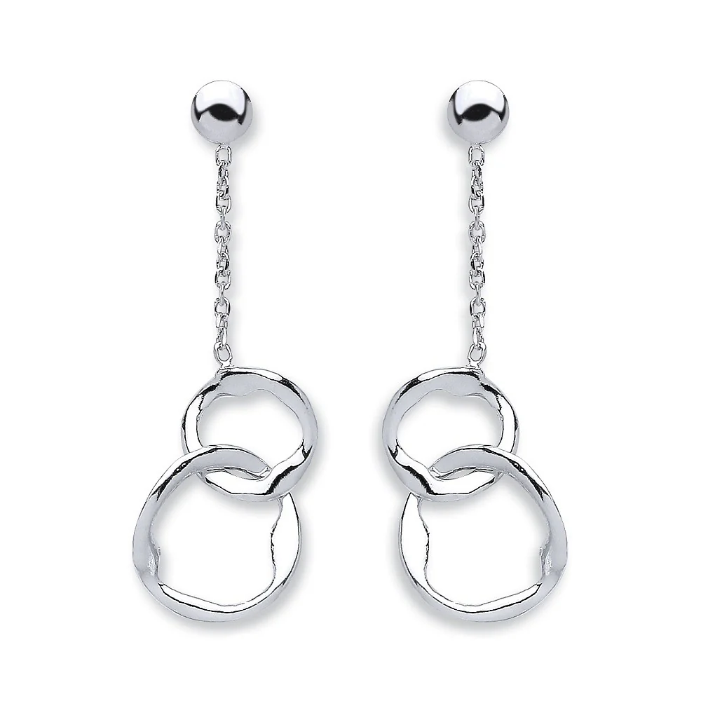 Silver Fancy Inter Locking Circle Drop Earrings