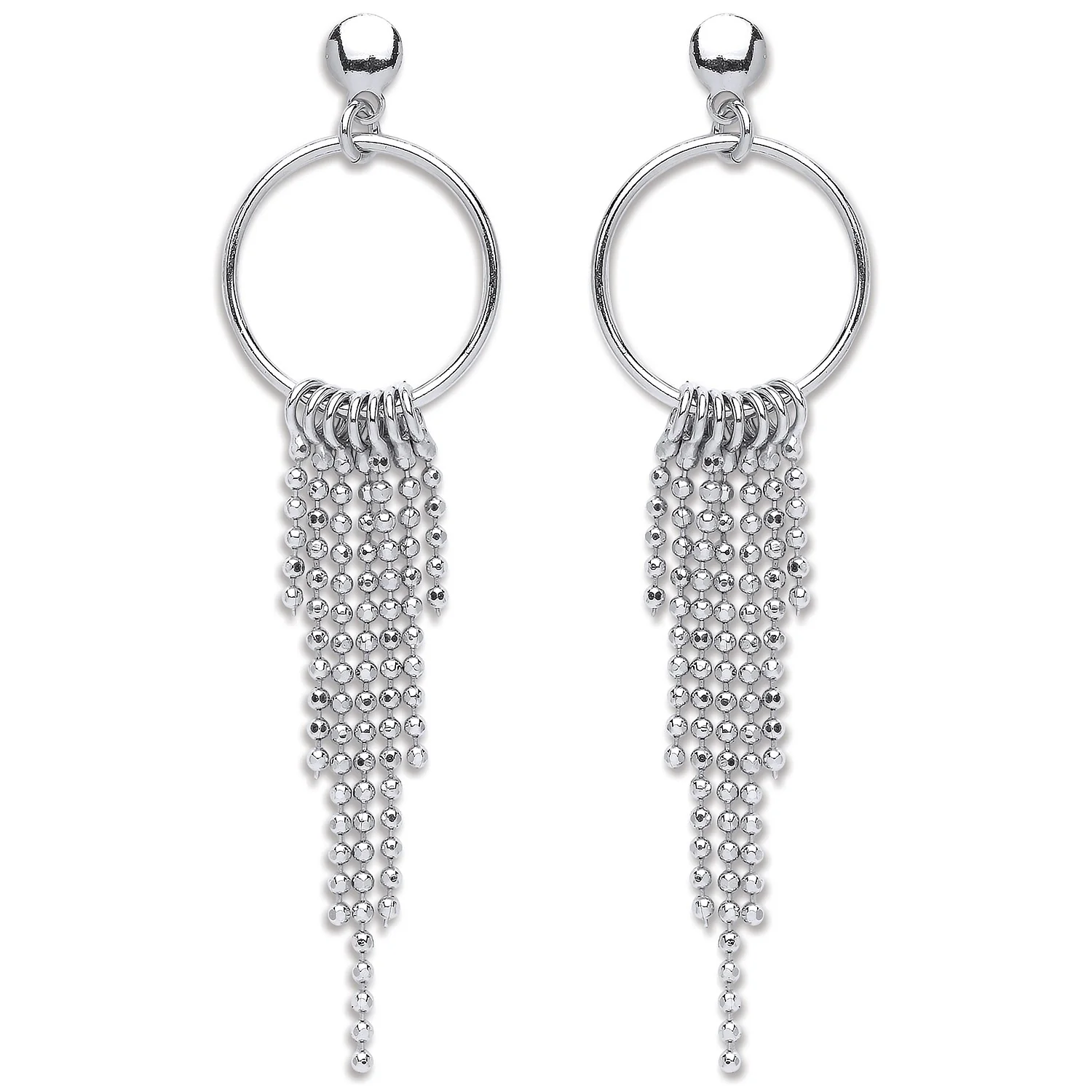 Silver Graduated Tassle Hoop Earrings