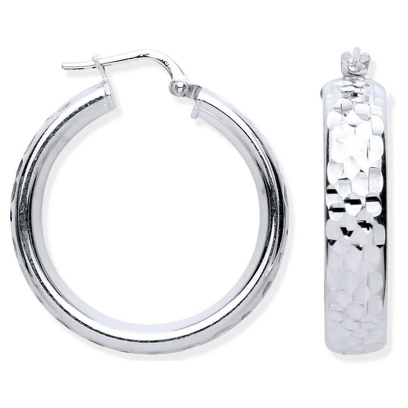 Sterling silver wide hammered hoop earrings