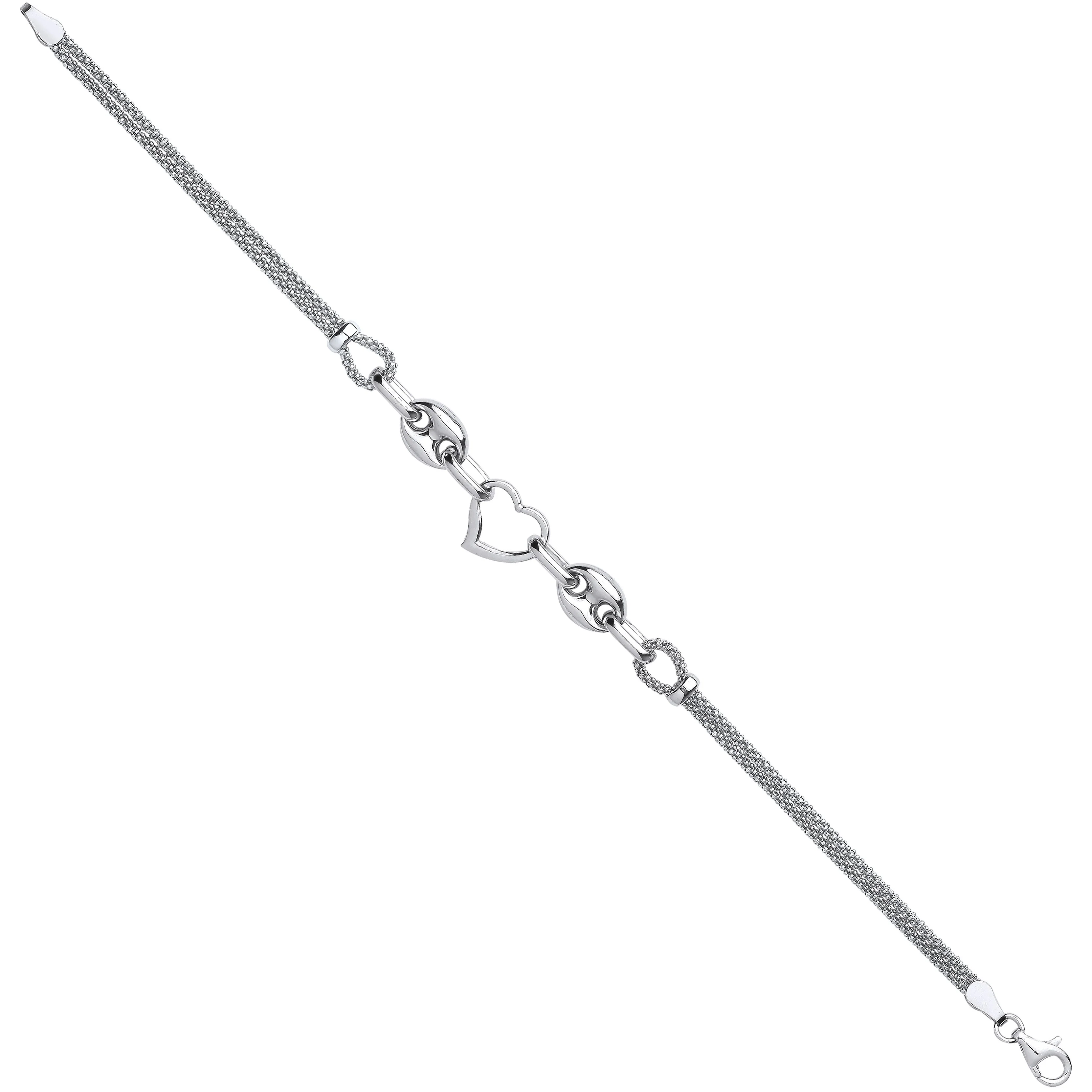 Silver heart and bean bracelet