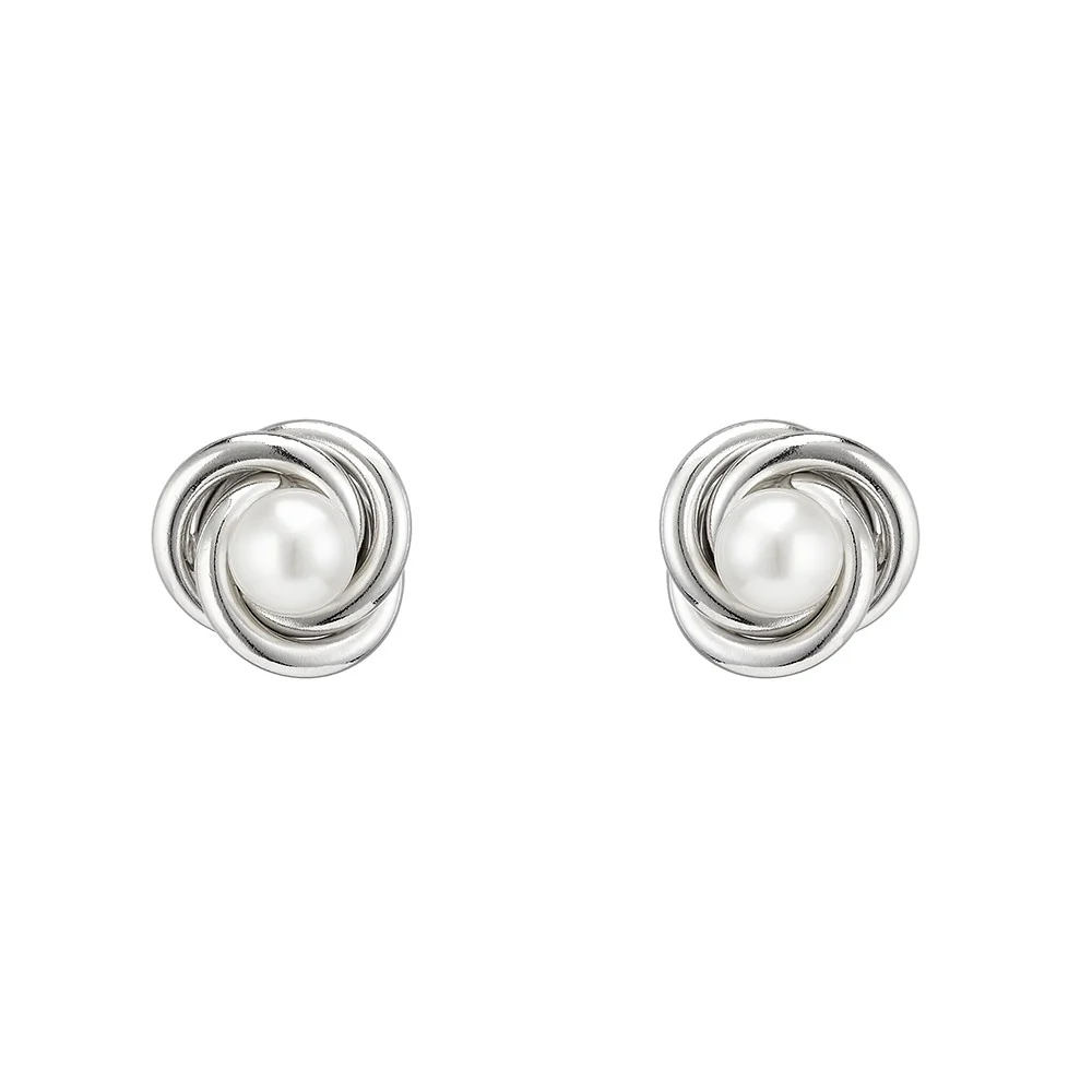 Silver Knot with Pearl Stud