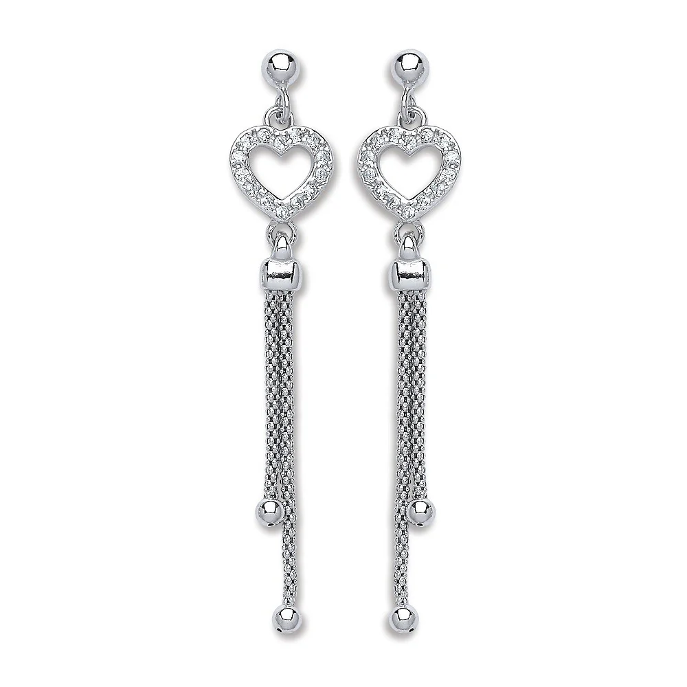Silver Mesh Heart Drop Earrings