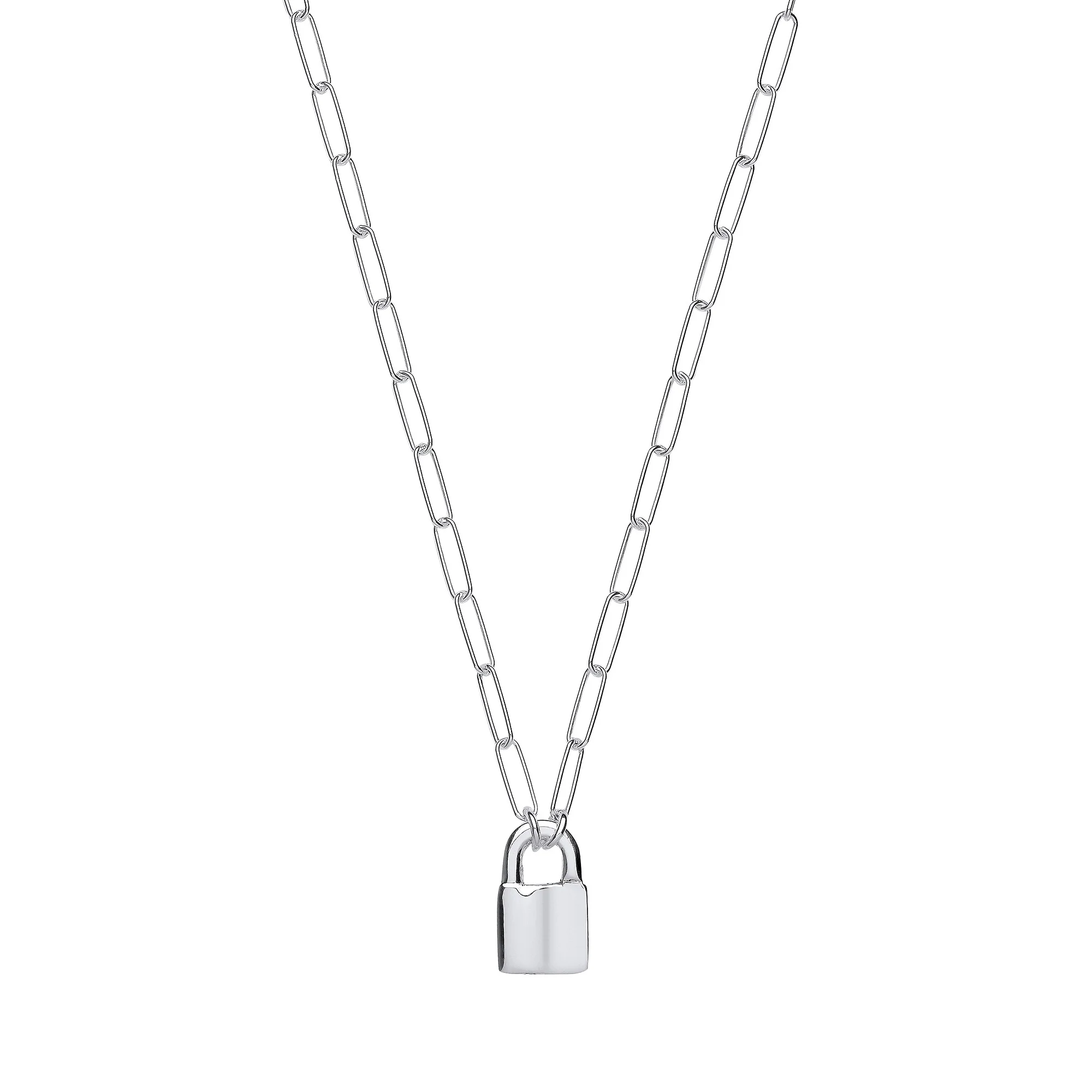 Silver Paperclip Chain , Padlock Necklace