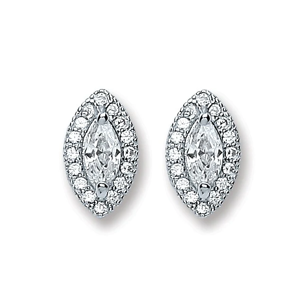 Silver Pear Shape Cz Stud Earrings