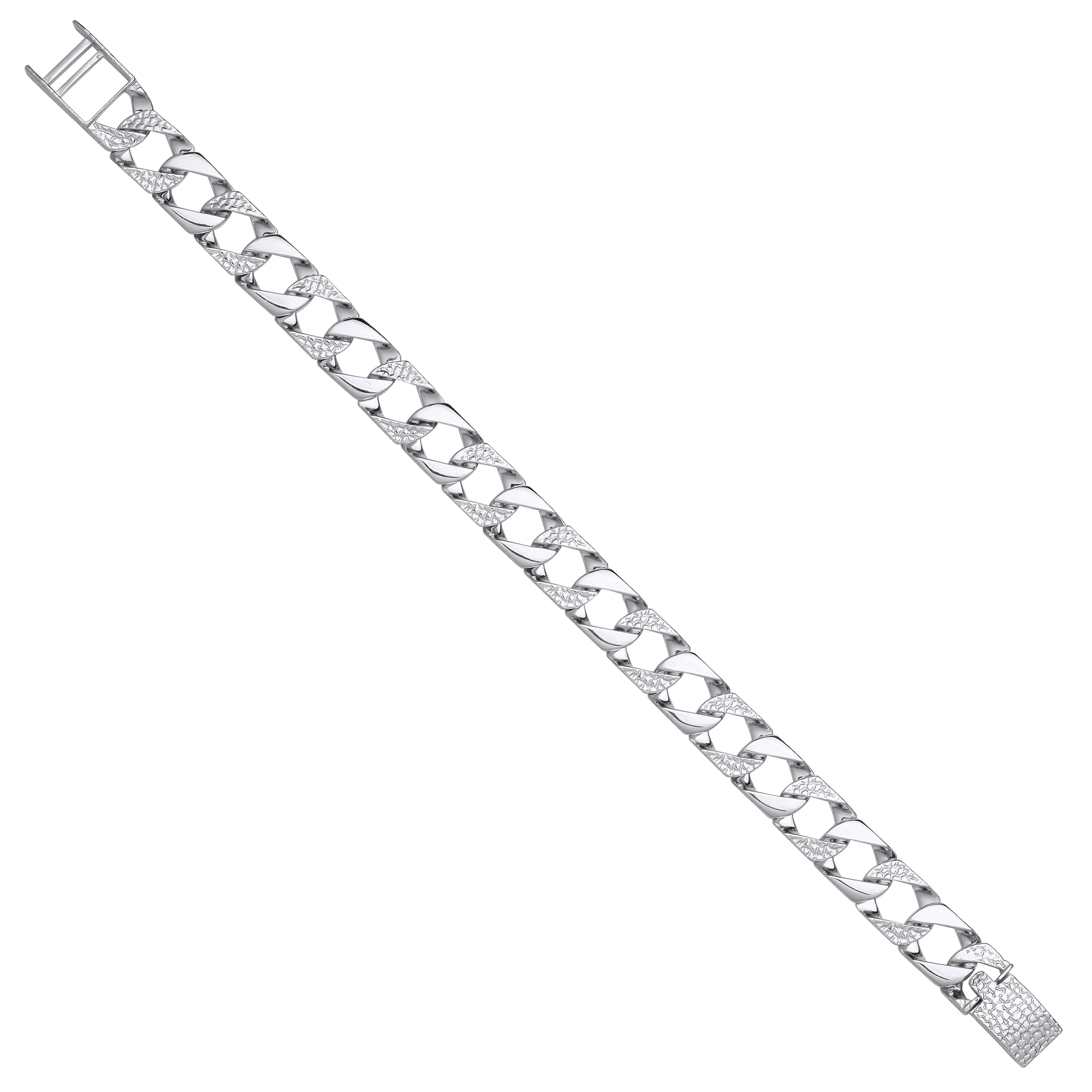 Silver Plain & Patterned Cast 11.3mm Link Bracelet