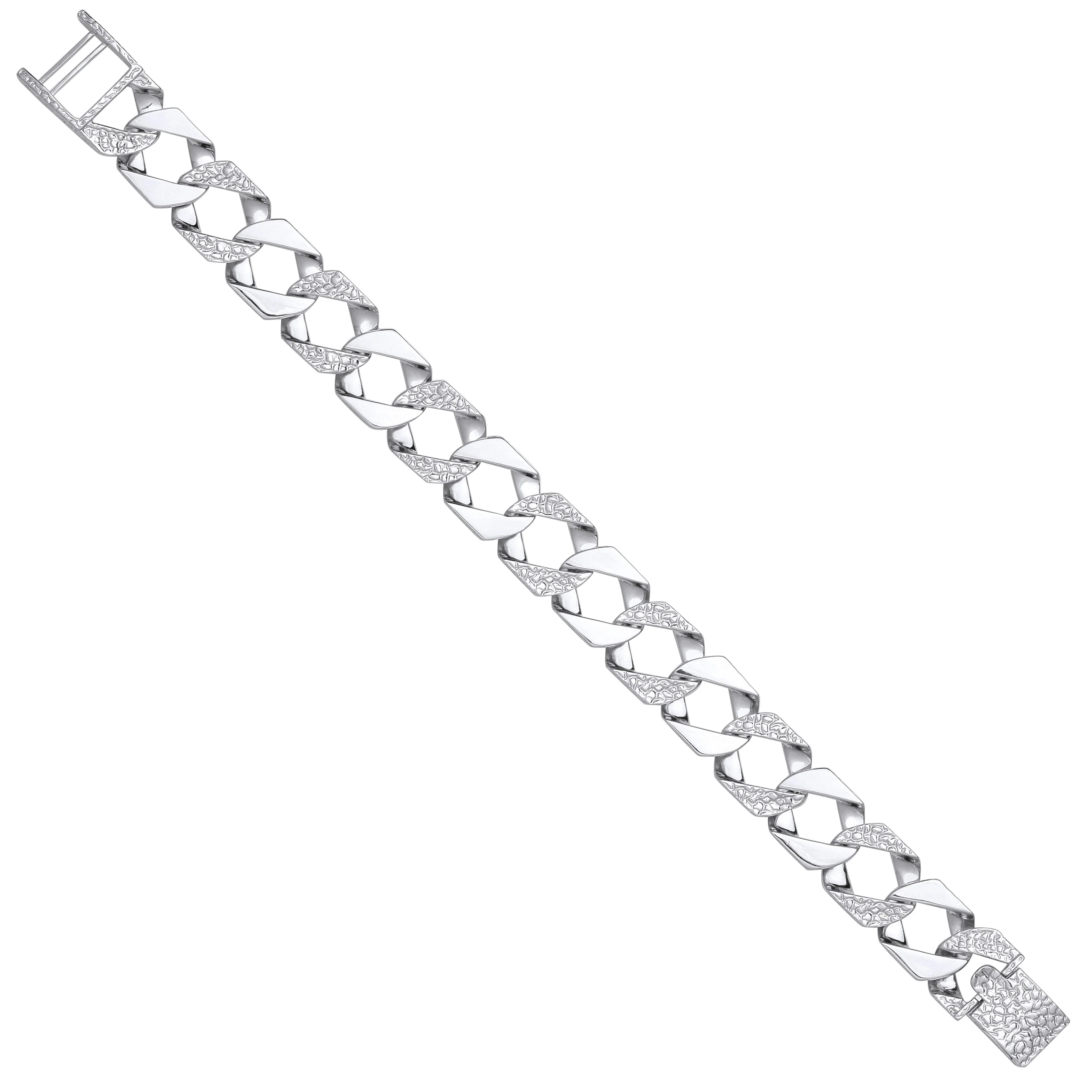 Silver Plain & Patterned Cast 14.5m Link Bracelet