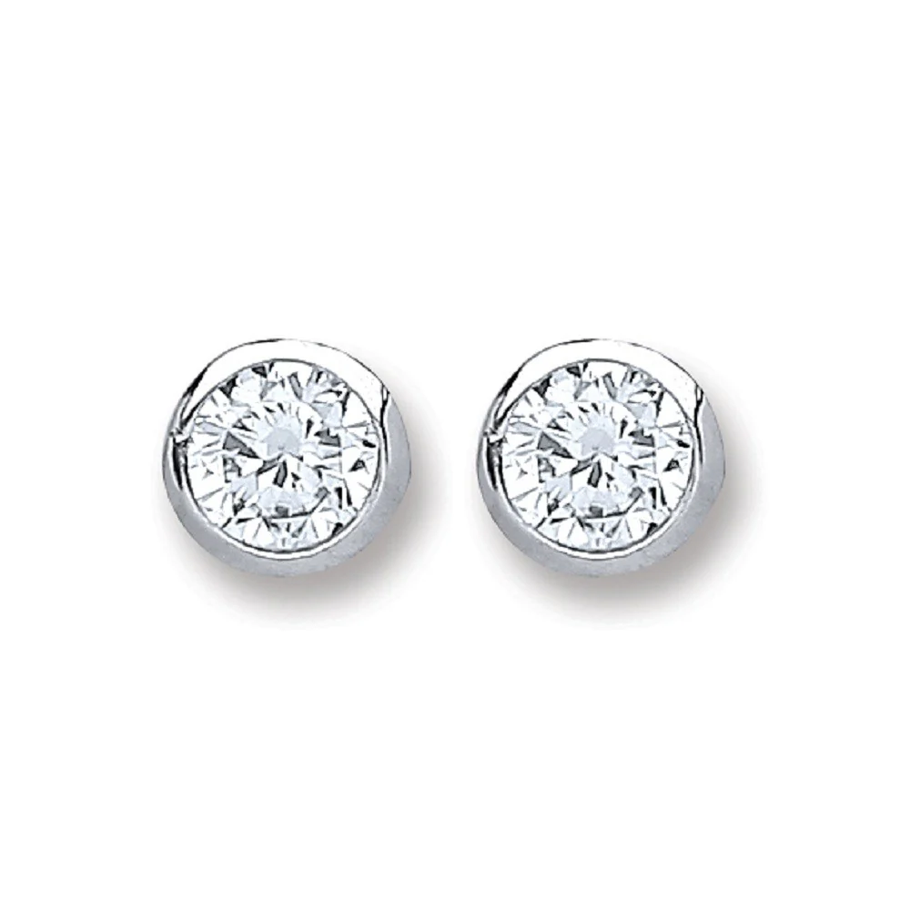 Silver Rd. Bril. Cut Rub Over Setting 4mm Cz Stud