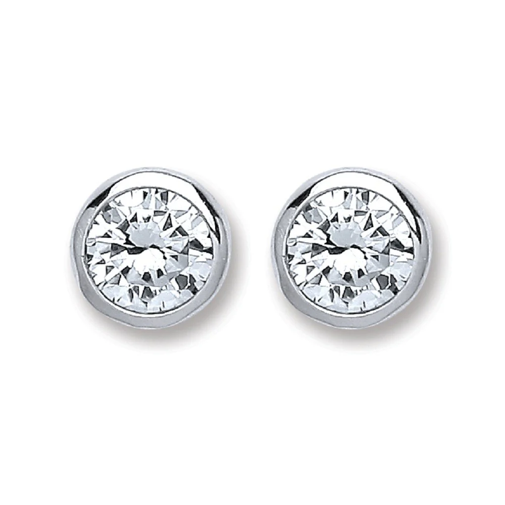 Silver Rd. Bril. Cut Rub Over Setting 6mm Cz Stud