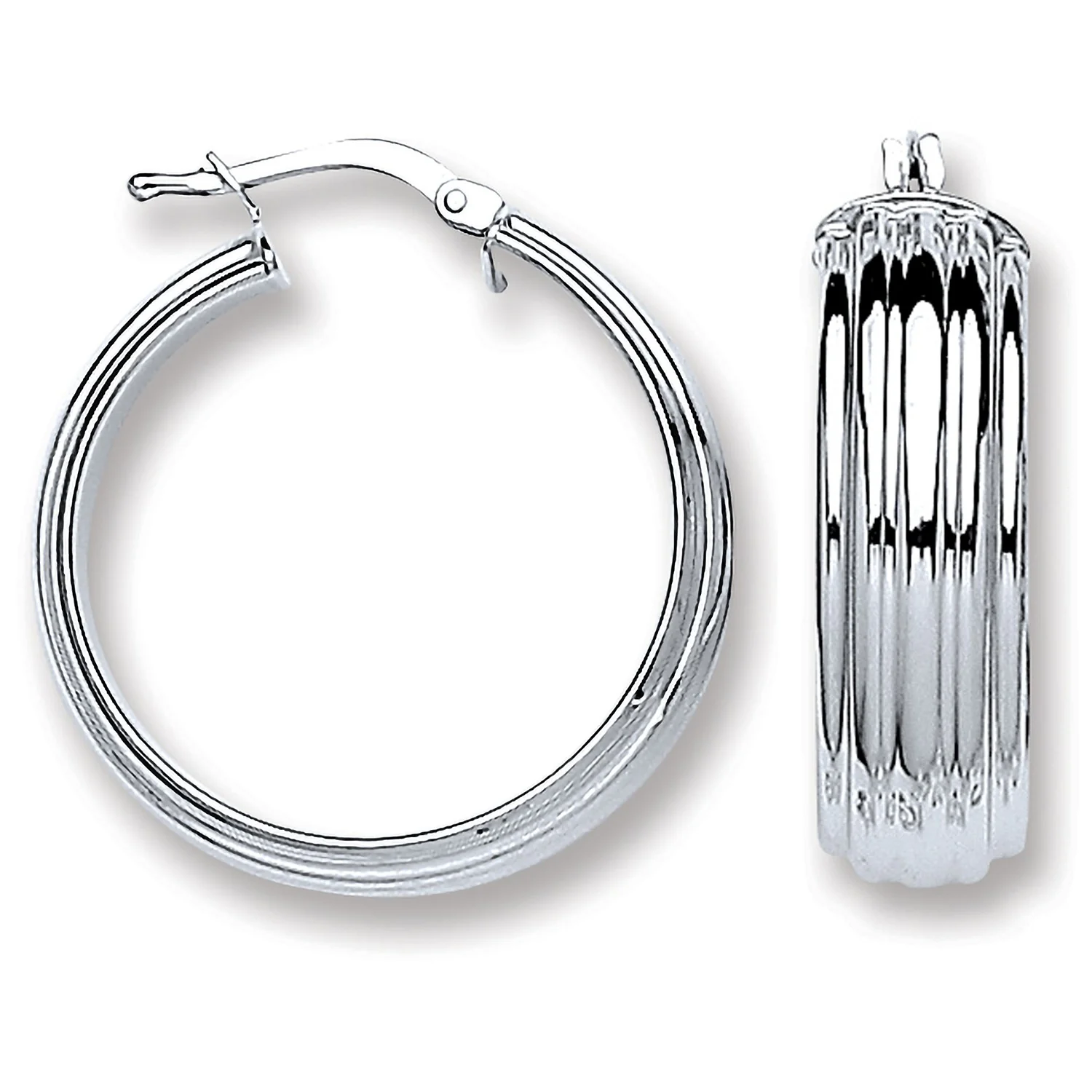 Silver Ribbed Hoop Earrings