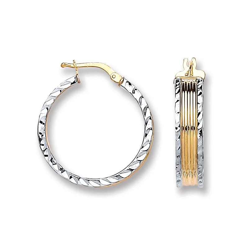 Silver Ribbed Round 2 Colour Hoop Earrings