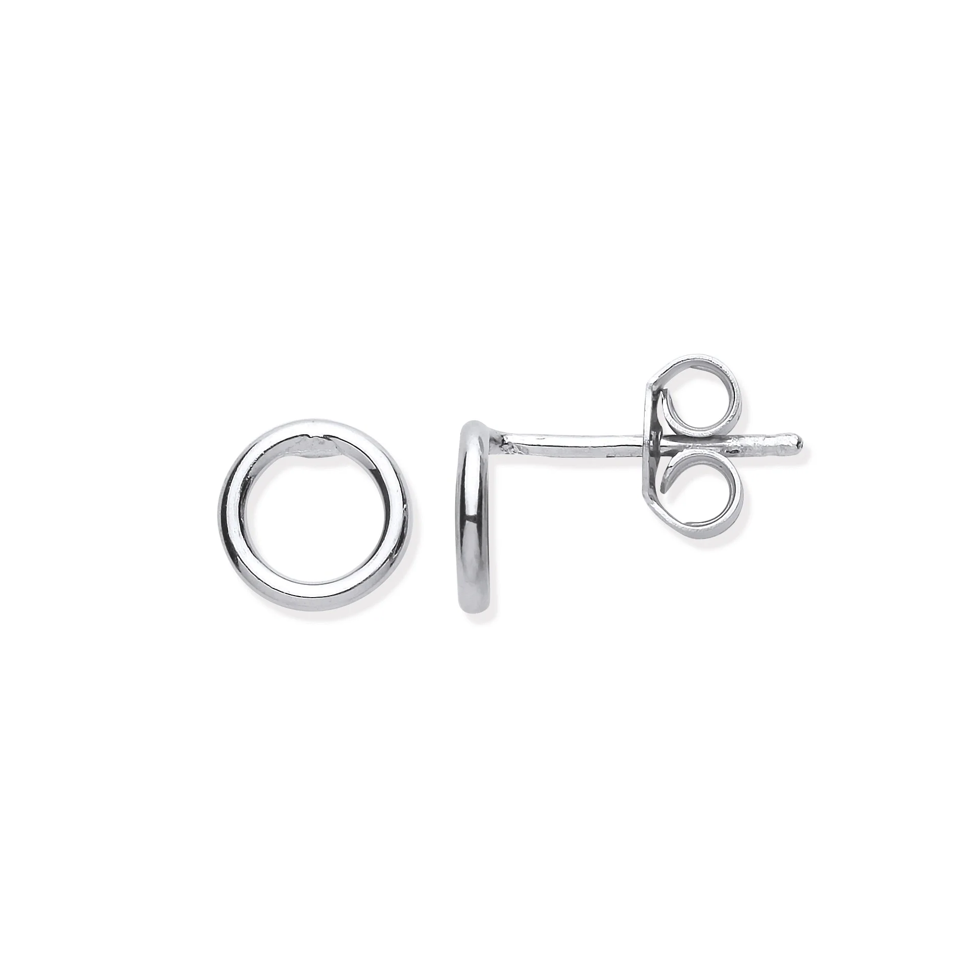 Silver Small Circle Tube Stud Earrings