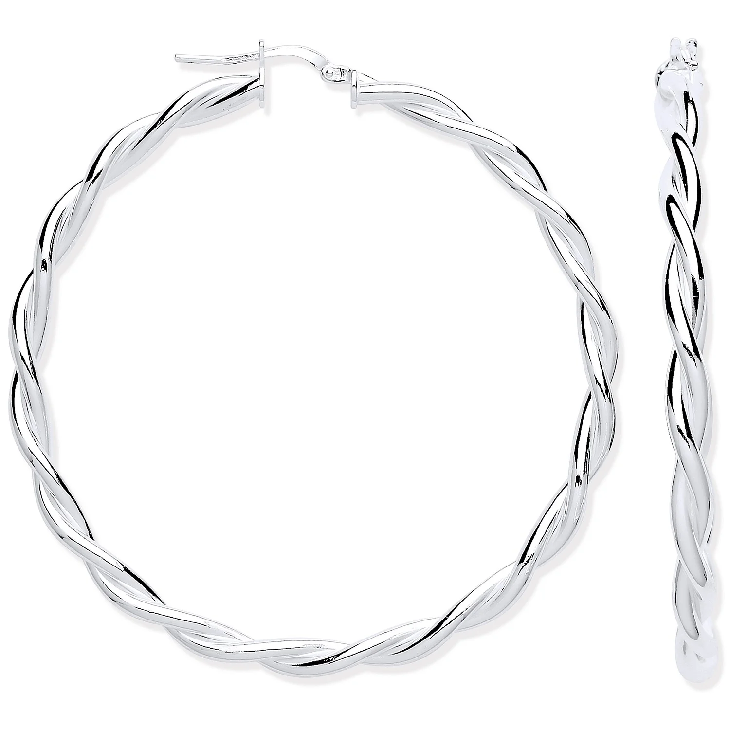 Silver Twist Hoop 50mm Earrings