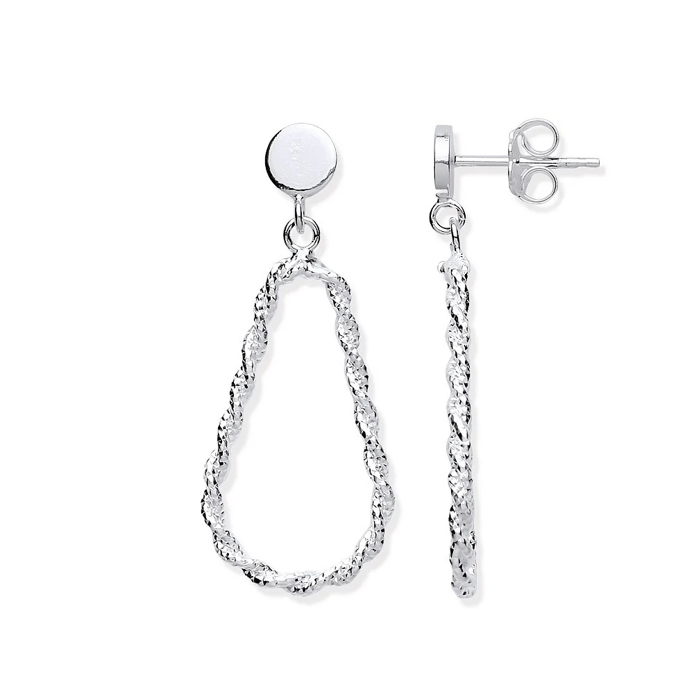 Silver Twisted Link Drop Earrings