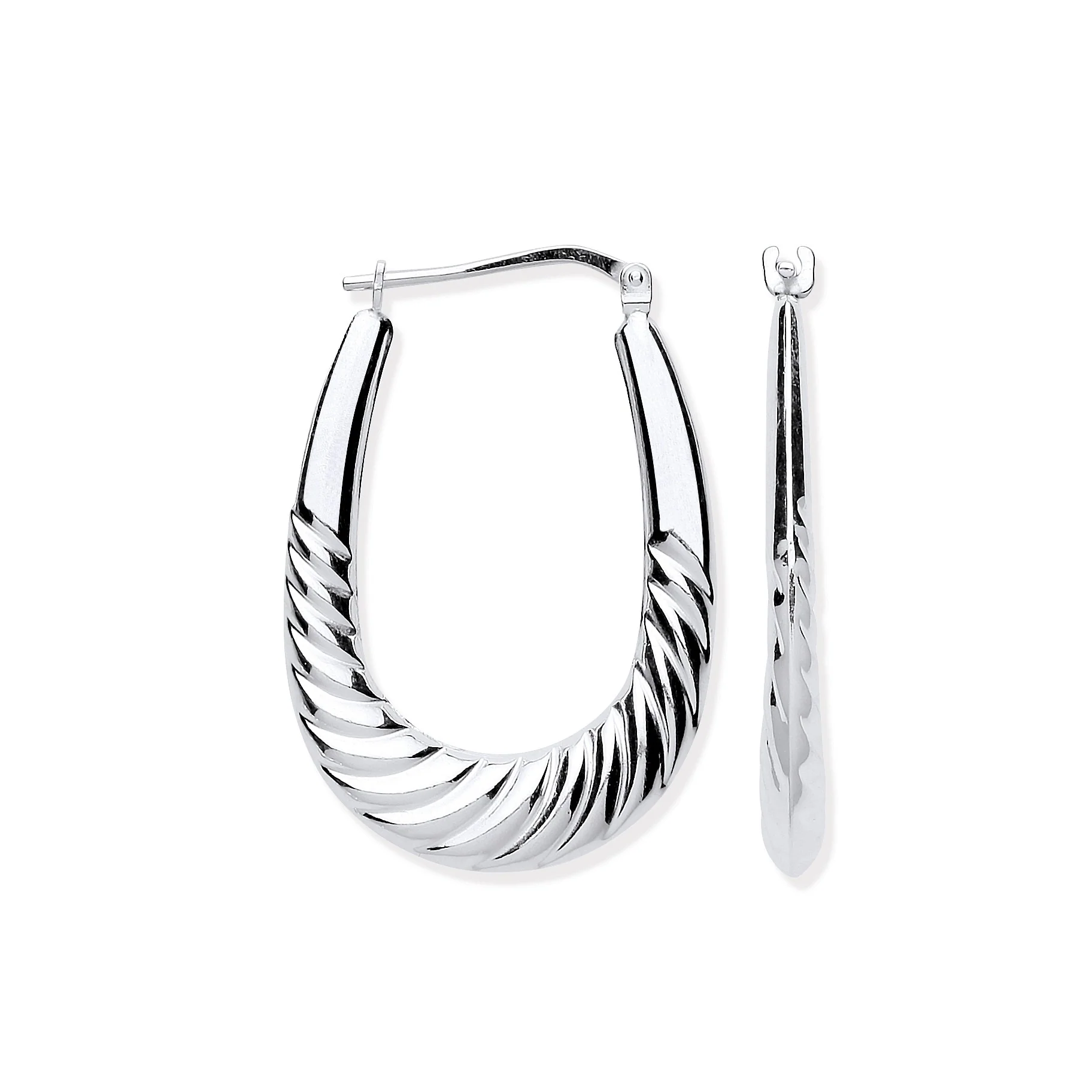Silver Twisted Ridge Oval Creoles