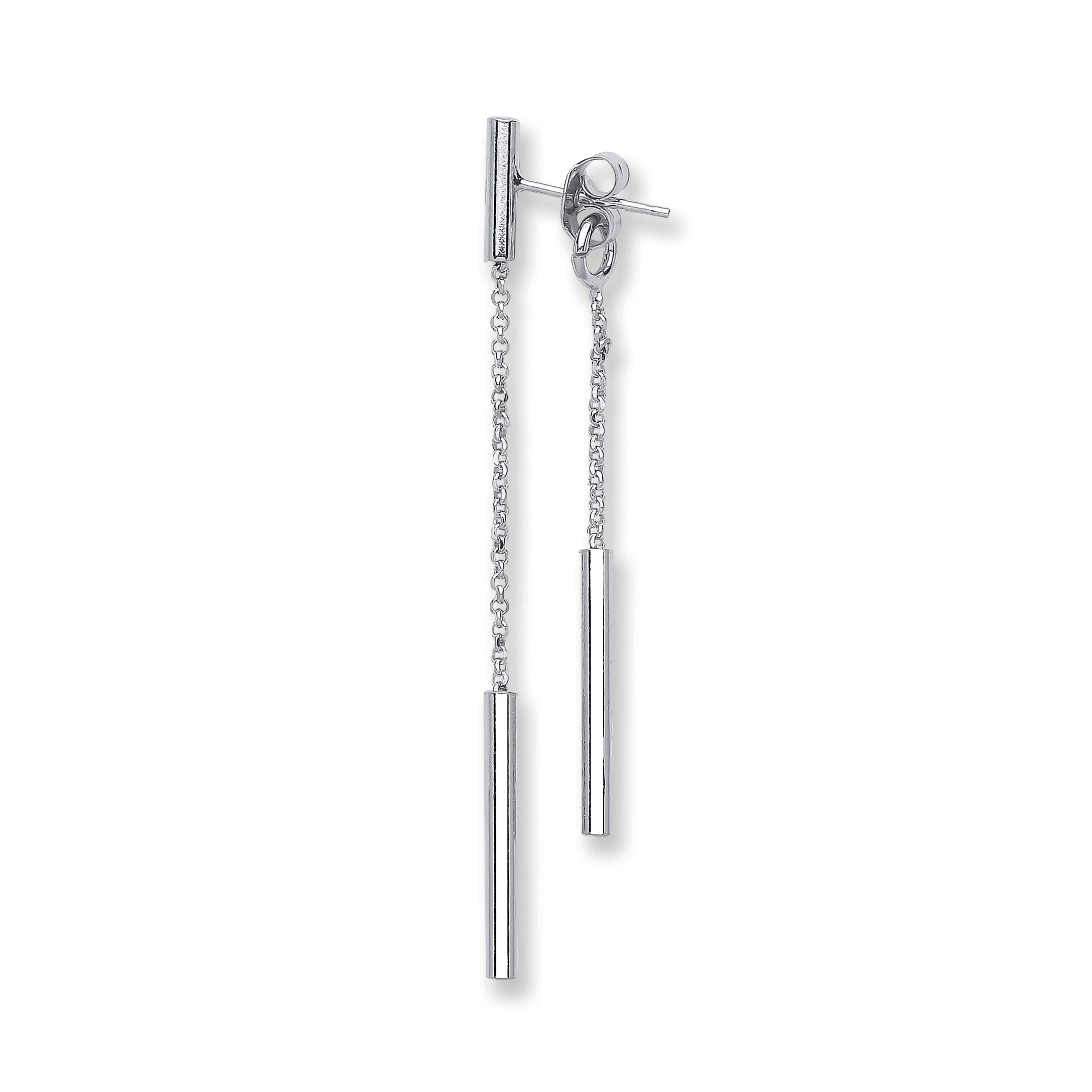 Silver Two Strand Tube Drop Earrings