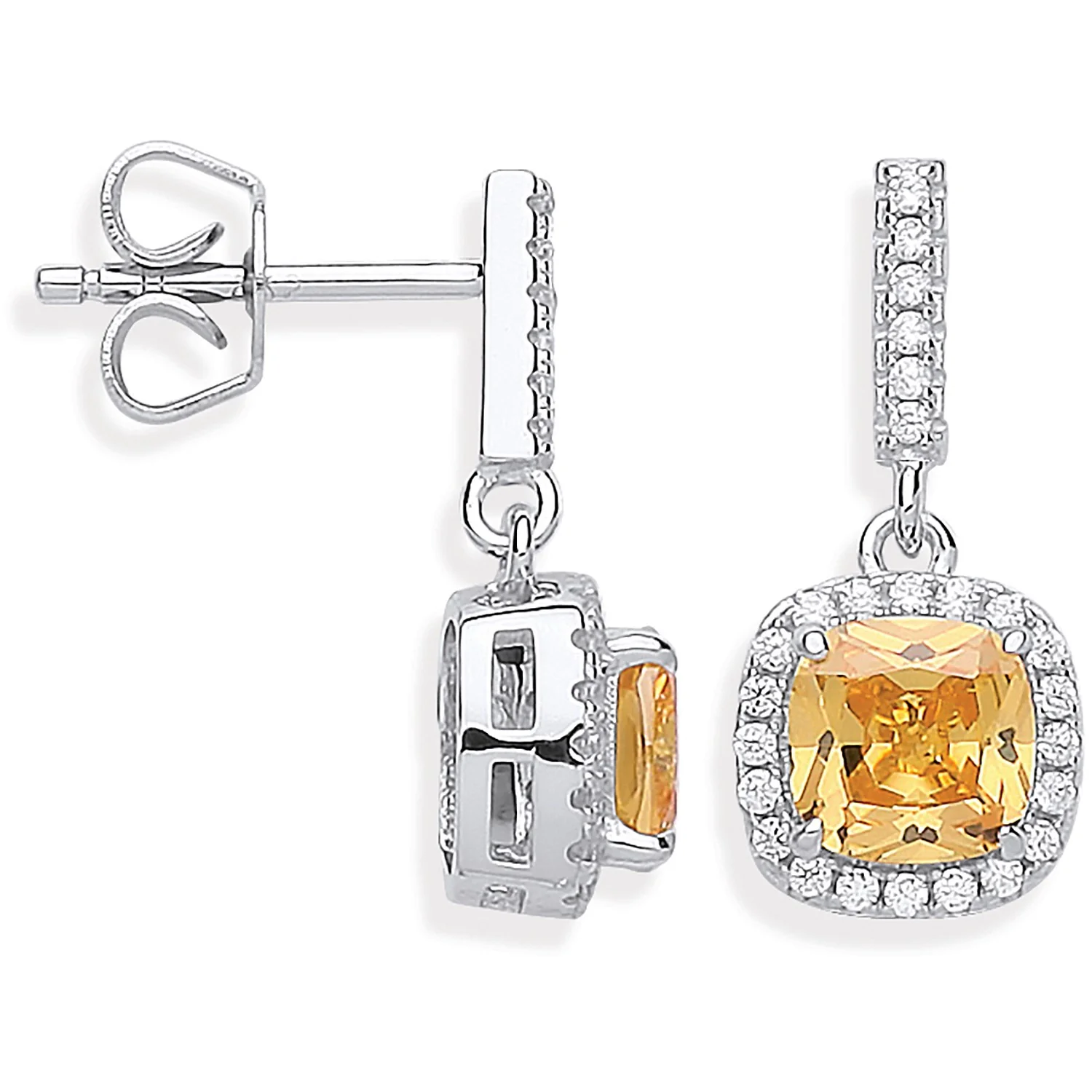 Silver Yellow CZ Drop Earrings