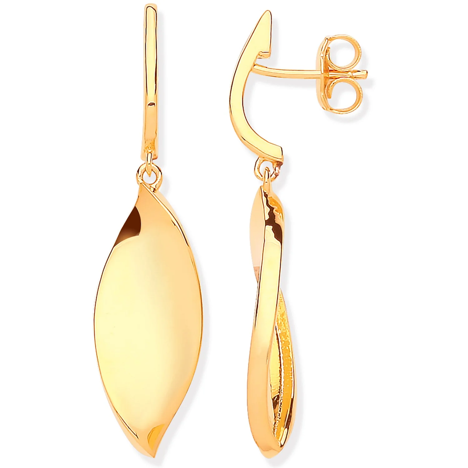 Silver Yellow Gold Plated Twist Drop Earrings