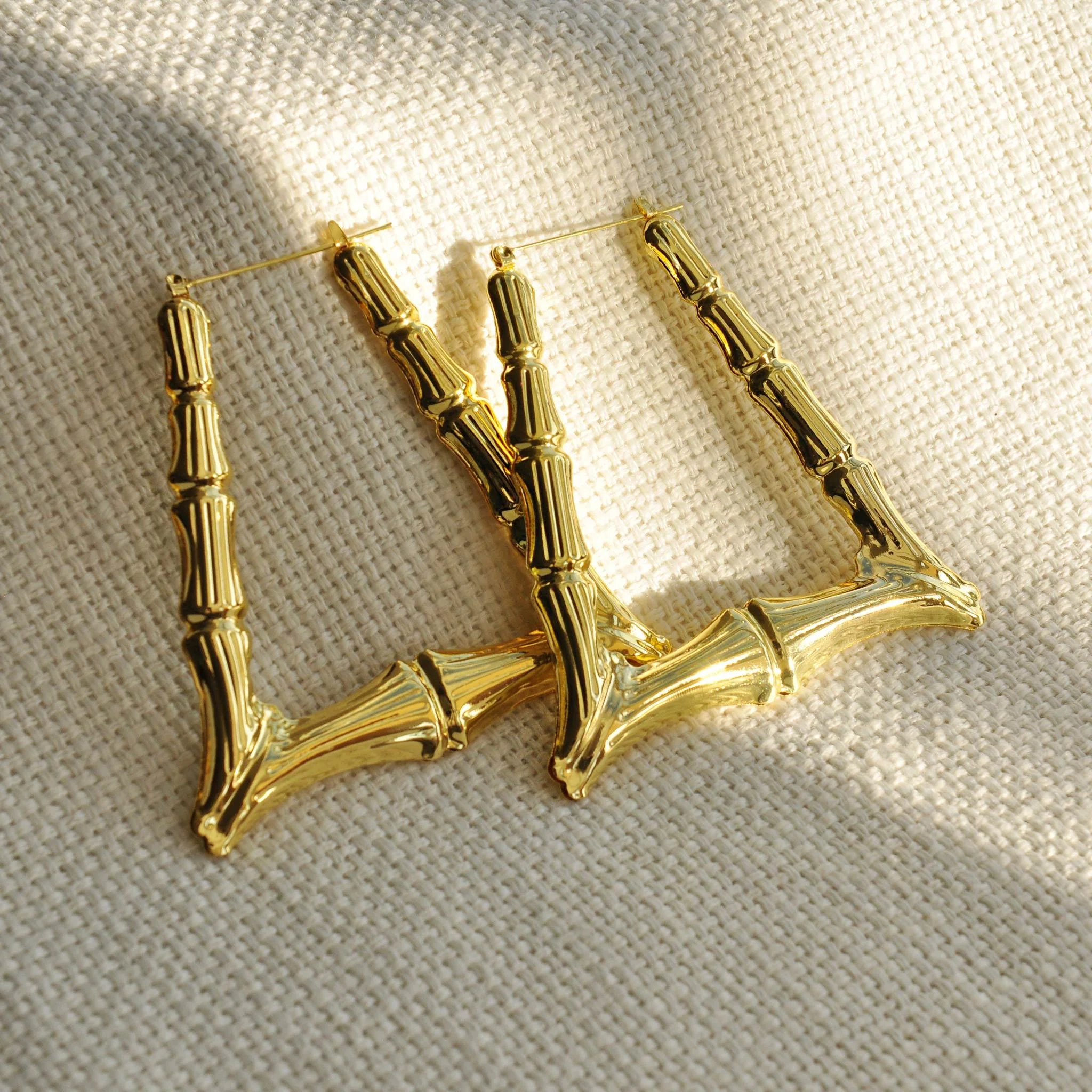 Macy gold effect bamboo hoops