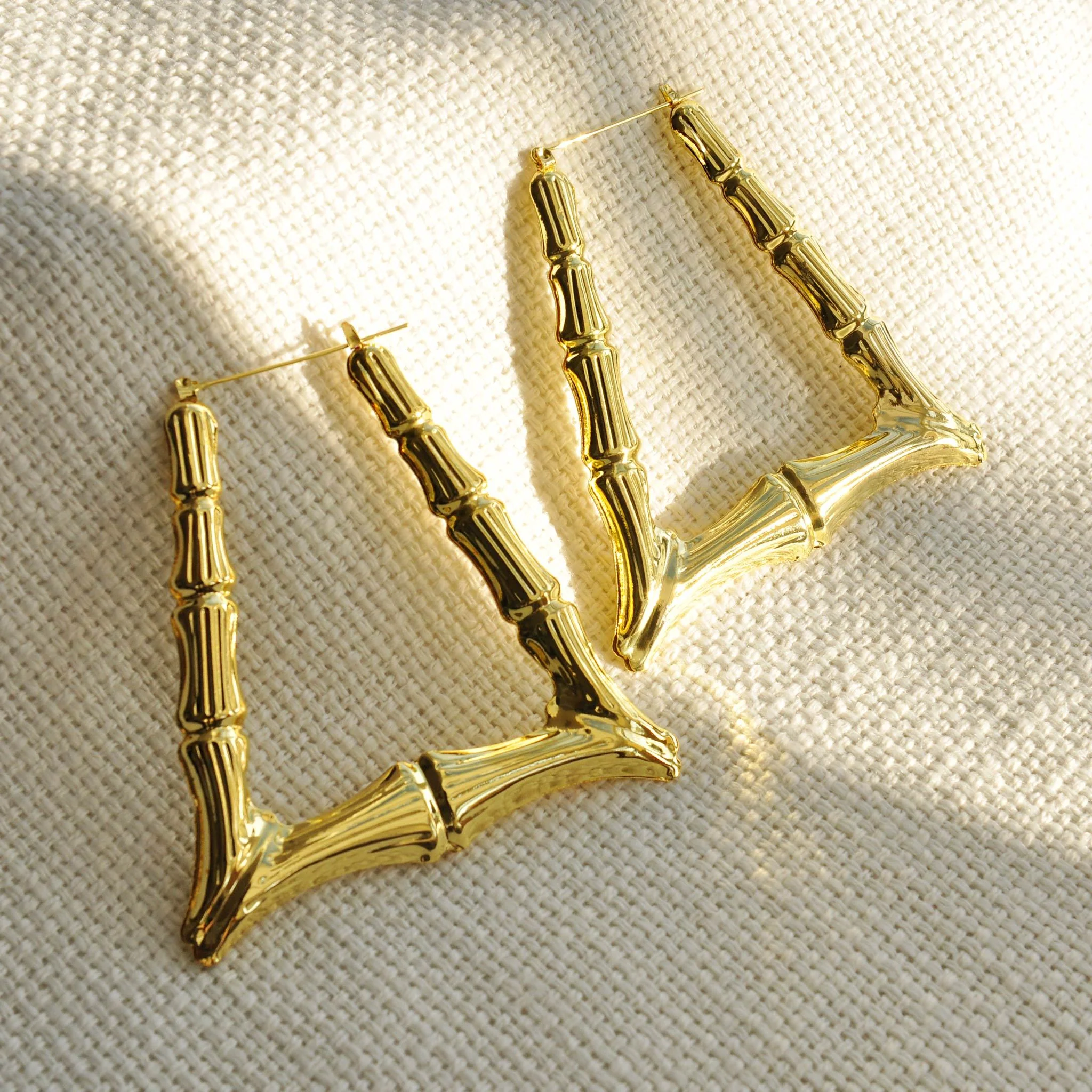Macy gold effect bamboo hoops - Image 3