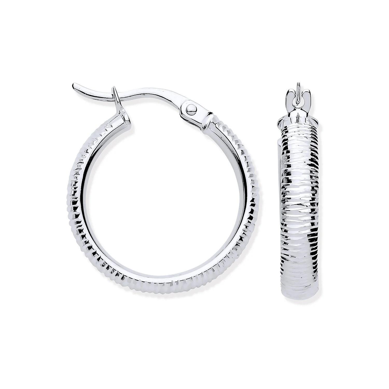 White Gold 18.4mm Ribbed Hoop Earrings