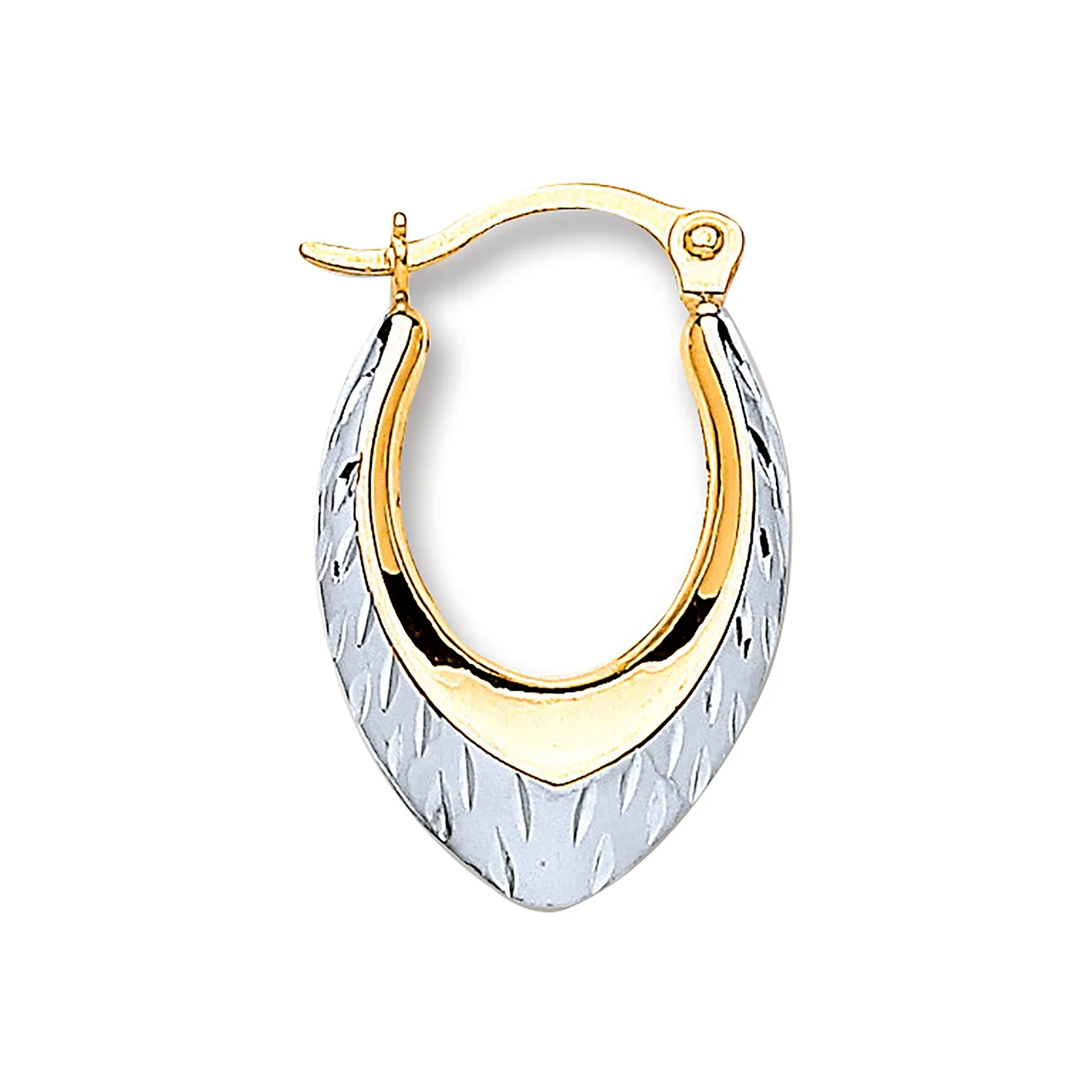 White Gold & Yellow Gold Oval Ribbed Hoop Earrings