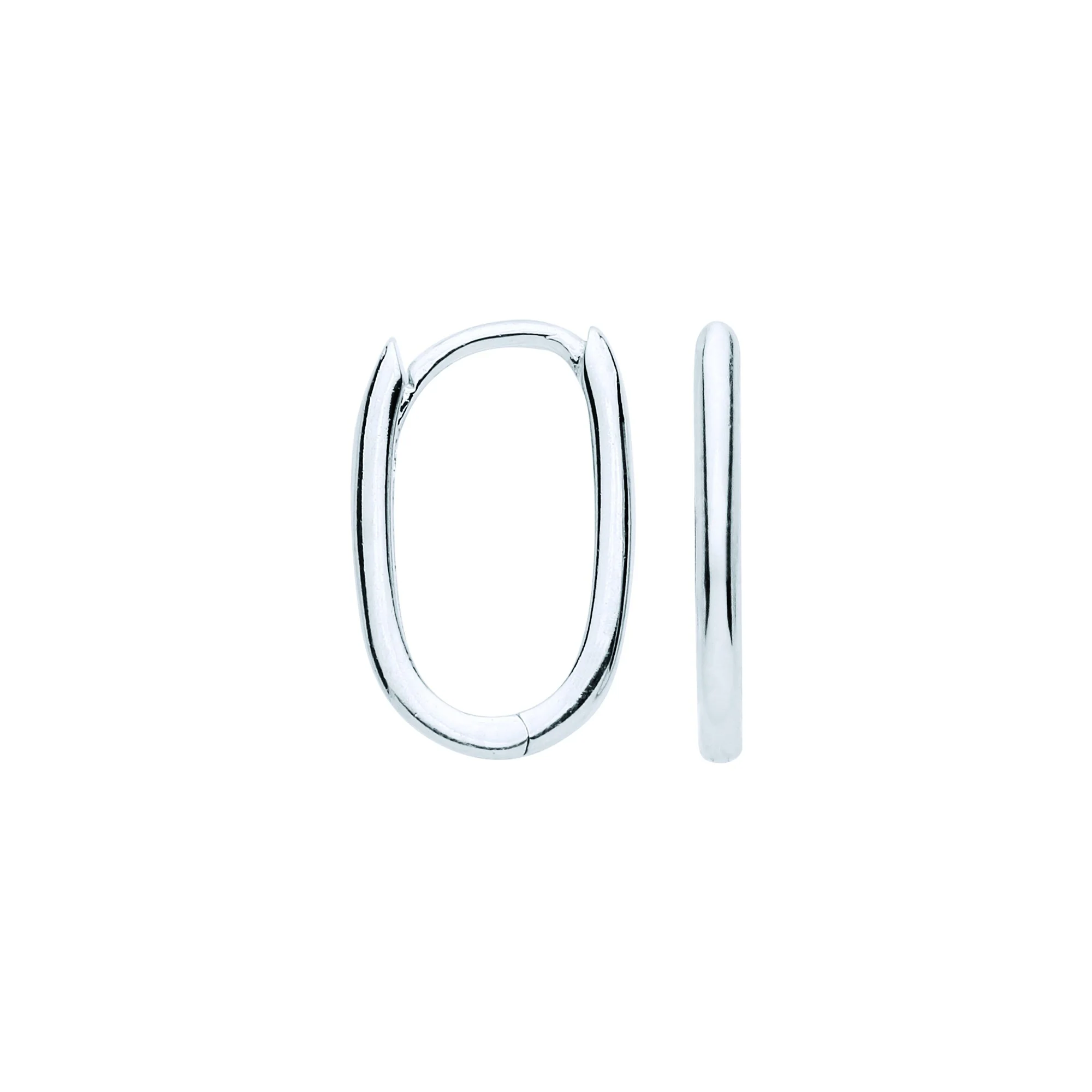 White Gold 10mm Plain Hinged Oval Hoop Huggies