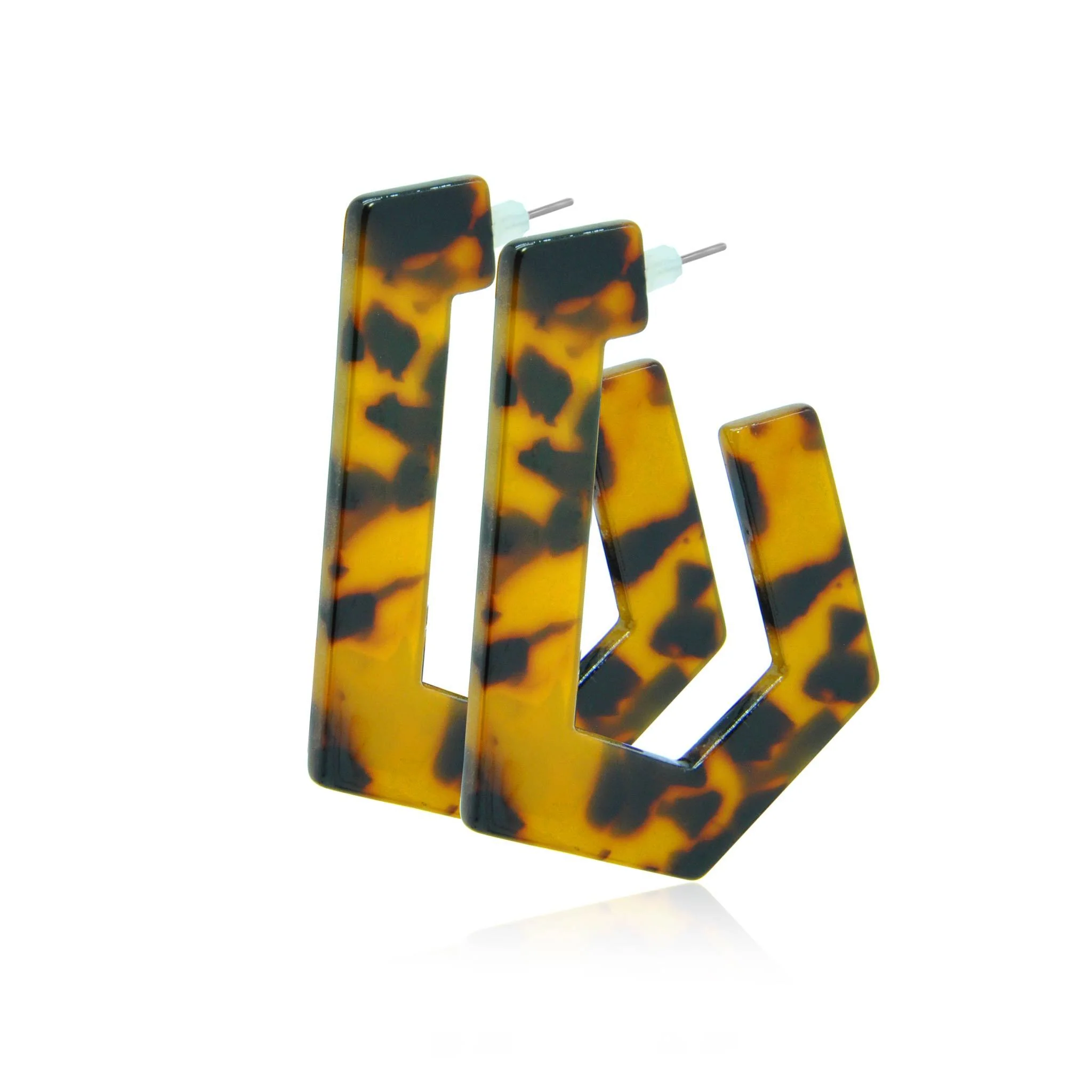 Wild cat geometric resin earrings - Image 3
