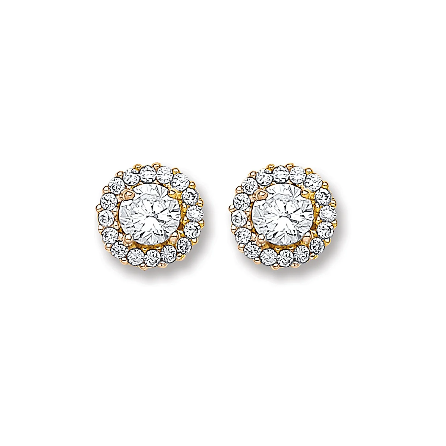 Yellow Gold CZ 7.3mm Cluster Stud