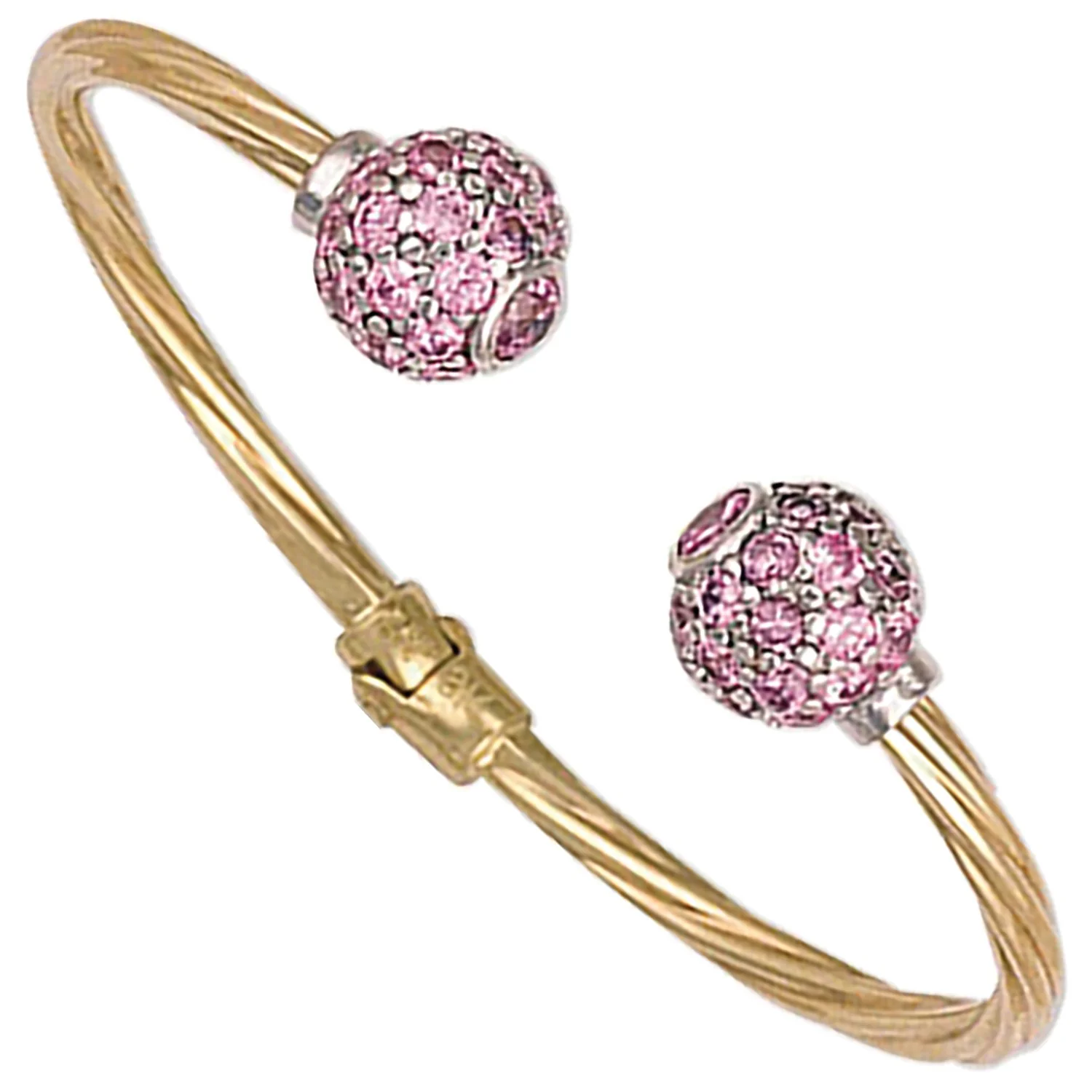 Yellow Gold Hinged Pink Cz Baby Torque Bangle
