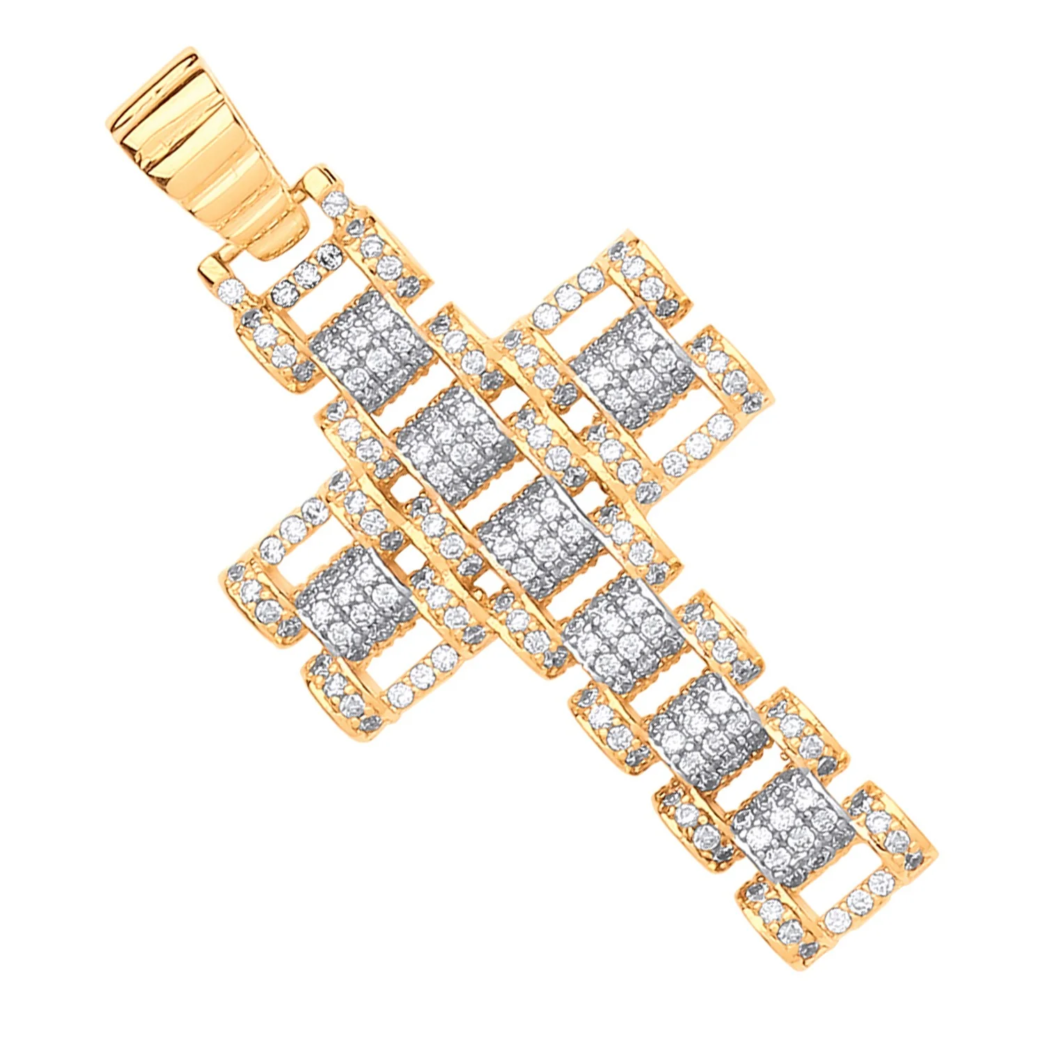 Yellow Gold & White Gold Cz Fancy Link 55mm Cross