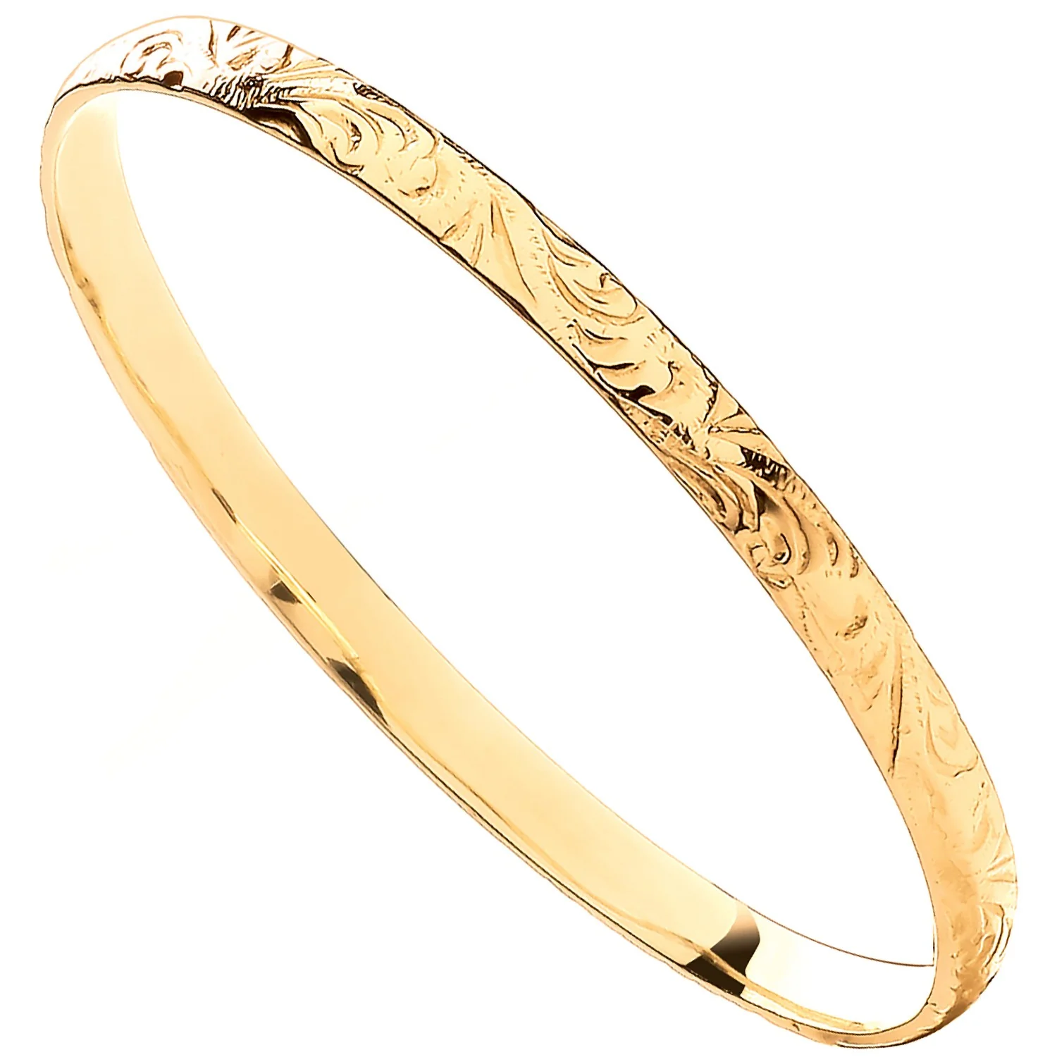Yellow Gold 4mm D-Shape Filigree Slave Baby Bangle